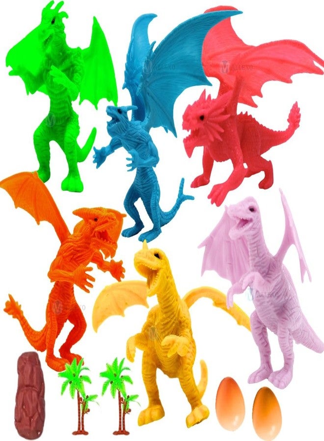 Mallexo Realistic Dragons Dinosaur Animal Toys for Kids 3+ Years 11PCs Roar Jurassic Park Dino Animals Toy Figure Set Mid Size Birthday Return Gifts Safari Animal Dino Egg Trees Action Figurine - Image 1